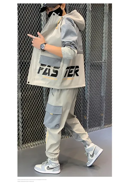 Men's Hooded Casual Jacket Pants Workwear Set