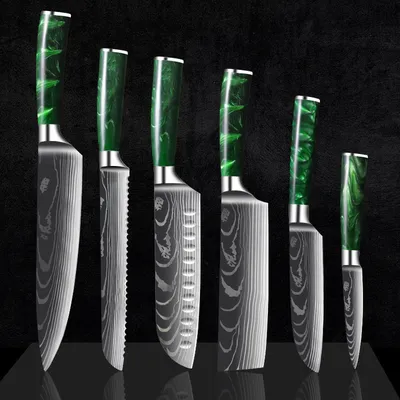 Green Resin Handle Damascus Laser Grain Knife