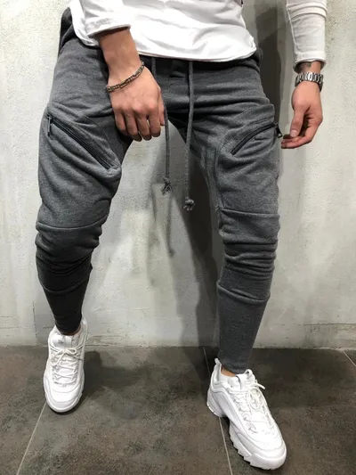 Men Sports Zipper Casual Pants