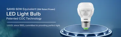 SANSI 60W Equivalent LED Light Bulbs, 22-Year Lifetime,  900 Lumens With Ceramic Technology,  Non-Dimmable, E26 Base, A15 Size, Energy-Efficient & Safe 9W For Home Lighting