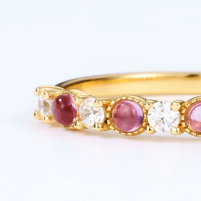 Lavender Amethyst White Zirconium Women's S925 Silver Gold Plated Ring