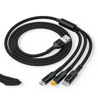 New Nylon Braided 3A Round Head One Tow Three Fast Charging Data Cable