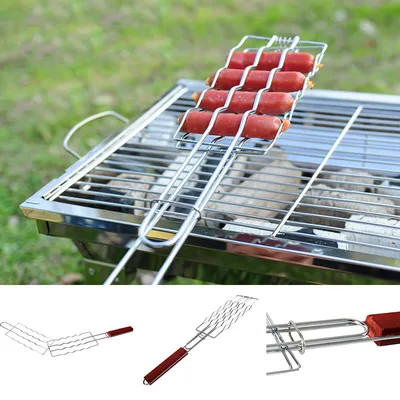 Outdoor Grilling Accessories Barbecue Tools Wooden Handle Sausage Clip Barbecue Clip Vegetable Clip Barbecue Rack