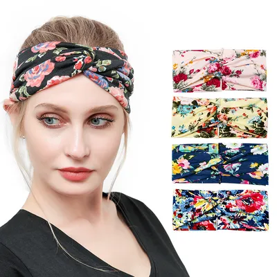 Sweat-absorbent And Anti-perspirant Bundled Headband With Wide-brimmed Print Headband