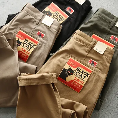 Twill American Cotton Retro Men's Straight Casual Pants