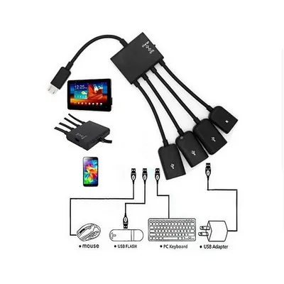Micro USB OTG One Support Four-band Charging Mobile Phone External Mouse Multi-port Adapter
