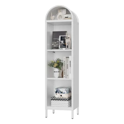 Aobabo 63inch H Arch Display Bookcase With 2 Adjustable Shelves, Kitchen Pantry Storage Bookshelf For Dining Room, Home, Office, Kitchen, Study Room, Assembly Required, White