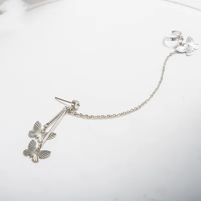 Diamond Ear Bone Clip Bowknot Needle All-in-one Stud Earrings Female