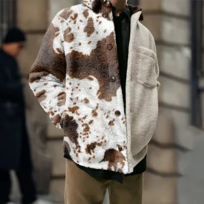 Men's Casual Fluffy Coat Printed Wool