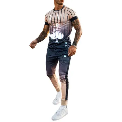 Spades Print Striped T-shirt Casual Short-sleeved Top Men's