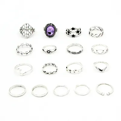 Fashion Gemstone Five-pointed Star Leaf Sea Wave Twist 17-piece Ring Joint