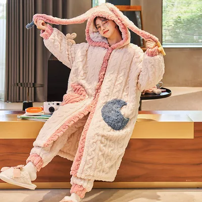Winter Plus Velvet Thick Flannel Pajamas Suit