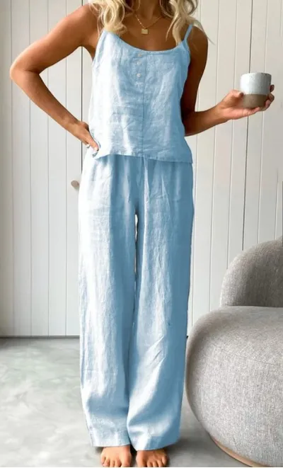 Women's New Solid Color Fashion Elastic Pants Sling Home Set