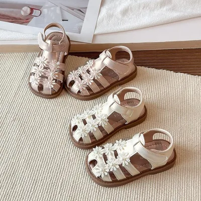 2026 Summer New Girls Closed-Toe Sandals, Toddler & Little Kids Pearl Floral Princess