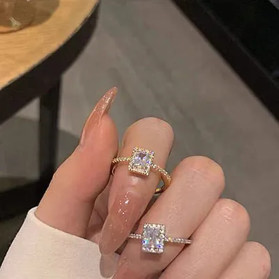 Light Luxury Zircon Super Flash Ring Niche Design Square Diamond Cold Wind Exquisite Opening
