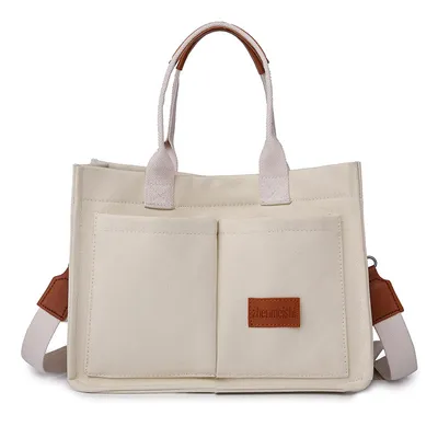 New Canvas Shoulder Bag Women Large Capacity Multi-pocket Handbags Casual Crossbody Shopper Bags