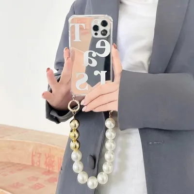 غطاء هاتف مرآة بسلسلة بيرل الكبيرة