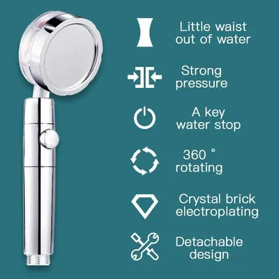 Shower Head Water Saving Flow 360 Degrees Rotating With Small Fan ABS Rain High Pressure Spray Nozzle Bathroom Accessories