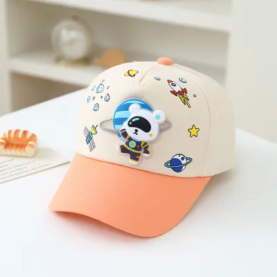 New Space Bear Kids' Baseball Cap - Colorful Baby Plaid Hat With Cartoonish Cute Style - Suitable For Daily Use