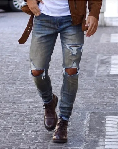 Jeans Men's Knee Ripped Pants Men's
