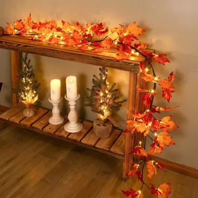 9.52FT  144 LED Autumn Decorative Lights, Home USB-powered Waterproof Autumn Wreath, Suitable For Indoor And Outdoor Decoration During Halloween And Thanksgiving