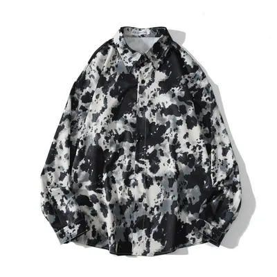 Vintage Design Hong Kong Style Print Draped Oil Painting Shirt