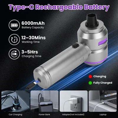 16000PA Handheld Car Vacuum Cleaner With Brushless Motor 2 Reusable Filters 4 In 1 Portable Cordless Compressed Air Duster & Blower For Car Office Home Camp