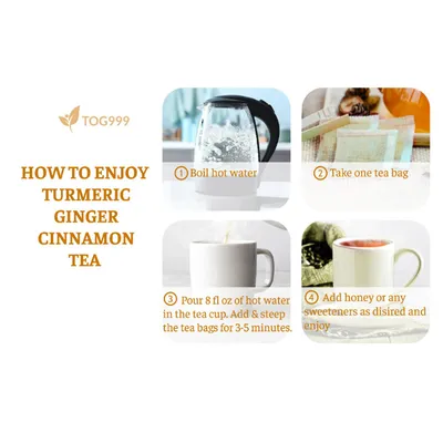 120 Bags Turmeric Ginger Cinnamon Tea Bags, Anti-Inflammatory Herbal Tea, Caffeine Sugar Gluten Free Vegan Wellness Drink