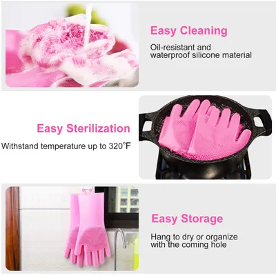 1 Pair Silicone Brush Dishwashing Gloves Cleaning Sponge Pet Scrubber Heat Resistant Wash Gloves