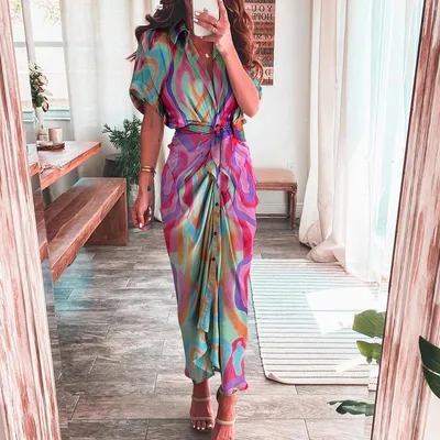 Women's Temperament Fashion Printing Short Skirt Shirt Dress