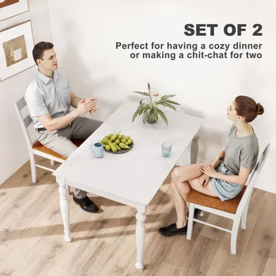 Farmhouse Dining Table Chairs, Set Of 2 Rubber Wood Kitchen Table Chairs With Open Back For Living Room, Light Gray