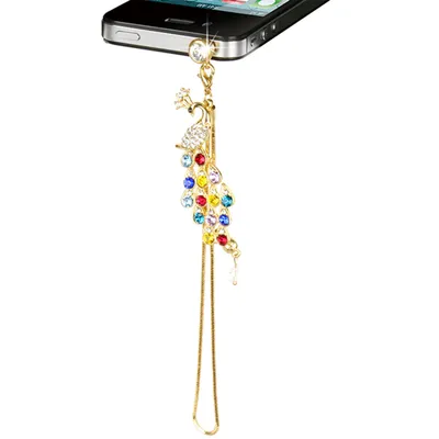 Colorful Crystal Diamond Peacock Dust Cap Pendant For Cell Phone 3.5mm Jack