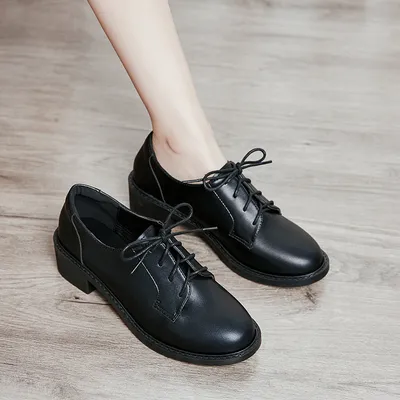 Thick heel mid-heel small leather shoes