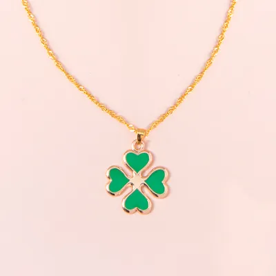 Enamel Green Four Heart Clover Necklaces For Women