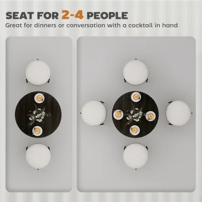 Round Dining Table For 2-4 People, Small Kitchen Table With Wood Grain Top, Black
