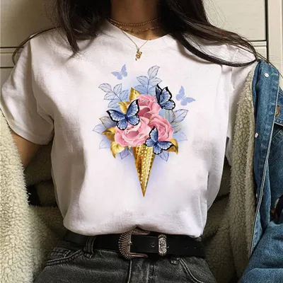 Butterfly Flower Ice Cream Print Short Sleeve