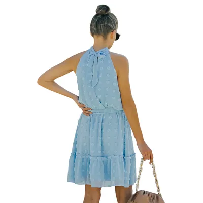 Jacquard Cutout Skirt Halterneck Chiffon Dress