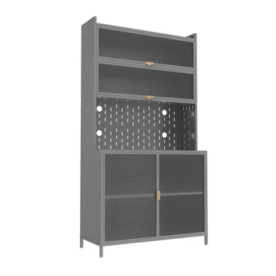 73'' Tall Kitchen Pantry Cabinet , 6 Level Flip Door With Pegboard Spacious, Adjustable & Stylish Metal Pantry Storage Cabinet, Anti-Tip Design Hutch For Kitchen, Dining Room, Living Room Grey