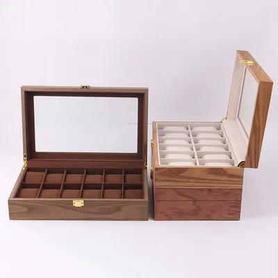 High-end clamshell wooden watch box 12-digit European retro solid wood watch box Rectangular watch storage box