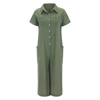 Women's Solid Color Casual Long-sleeved Mid-length Jumpsuit