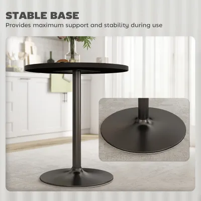 Round Dining Table For 2-4 People, Small Kitchen Table With Wood Grain Top, Black