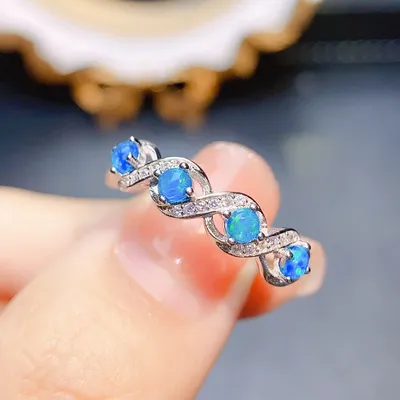 European And American Natural Blue Opal Ring