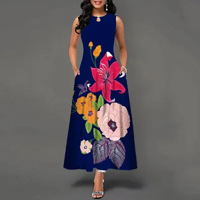 Long Sleeveless 3D Print Dress