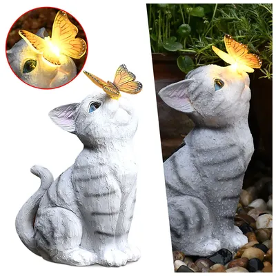 Creative Resin Cat Solar Sculpture Ornaments Outdoor Villa Courtyard Statue Crafts Garden Micro Landscape Decoration Accessories