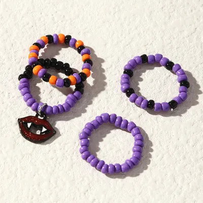 New Retro Purple Halloween Rice Bead Ring Set