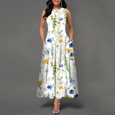 Long Sleeveless 3D Print Dress