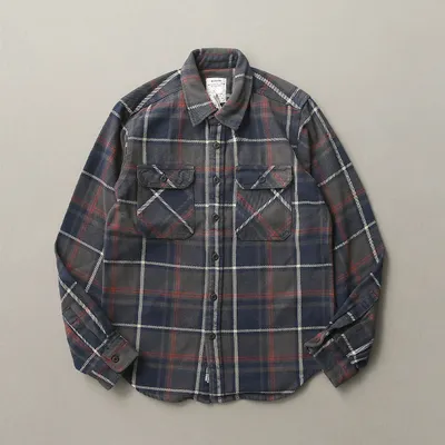 Men's Long Sleeve Retro Thick Brushed Plaid Shirt