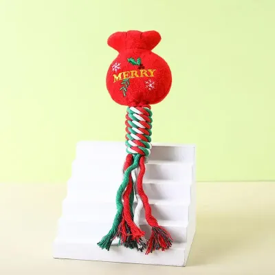 Christmas Cotton Rope Pet Plush Toy Teeth Grinding Bite Resistant Cartoon Dog Toy Snowman Donuts