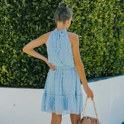 Jacquard Cutout Skirt Halterneck Chiffon Dress
