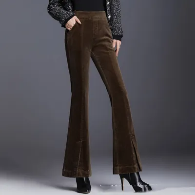 New Drape Micro-pants Women's Cropped Trousers Slit Corduroy